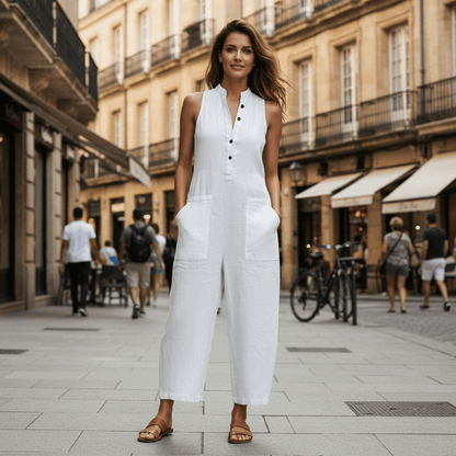 Sleeveless Button-Front Jumpsuit