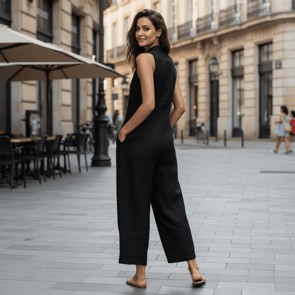 Sleeveless Button-Front Jumpsuit