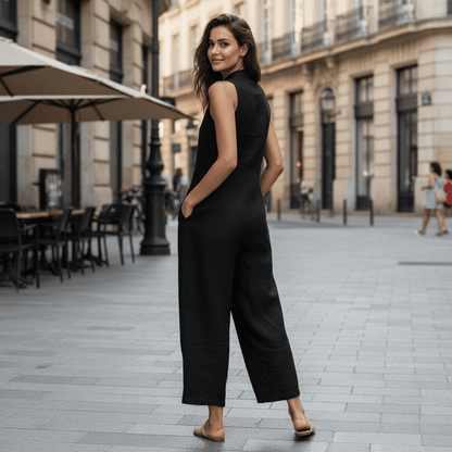 Sleeveless Button-Front Jumpsuit