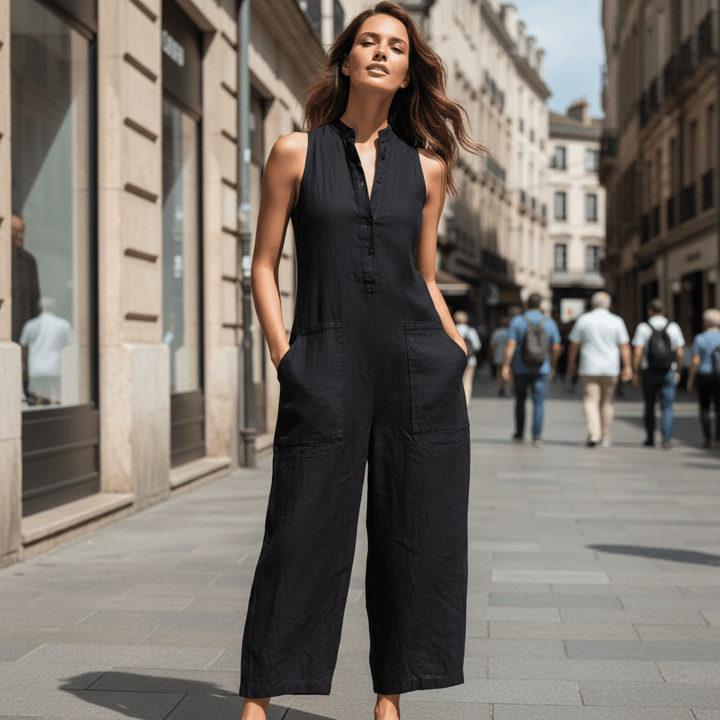 Sleeveless Button-Front Jumpsuit