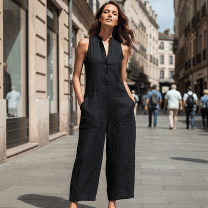 Sleeveless Button-Front Jumpsuit
