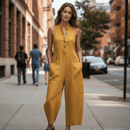 Sleeveless Button-Front Jumpsuit