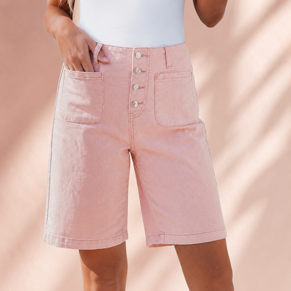 High Waisted Button Fly Bermuda Shorts