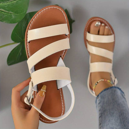 Vegan Leather Flat Sandals with Three-Strap Design