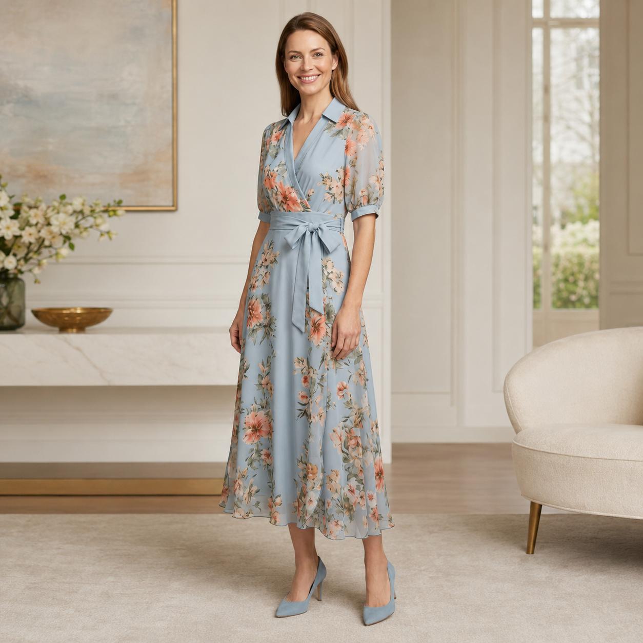 Floral V-Neck Wrap Maxi Dress