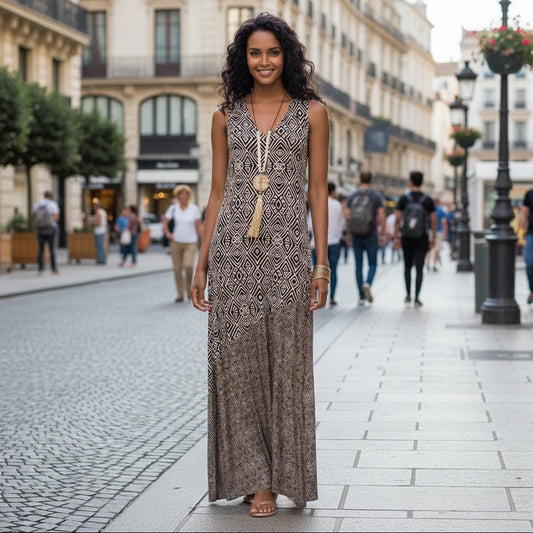 Vintage Printed Boho Splice Dress