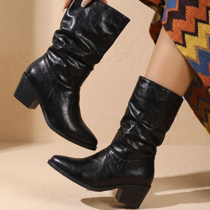 Slouch Ankle Boots With Block Heel