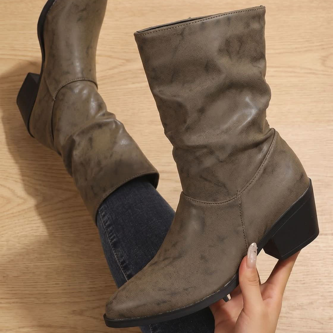 Slouch Ankle Boots With Block Heel