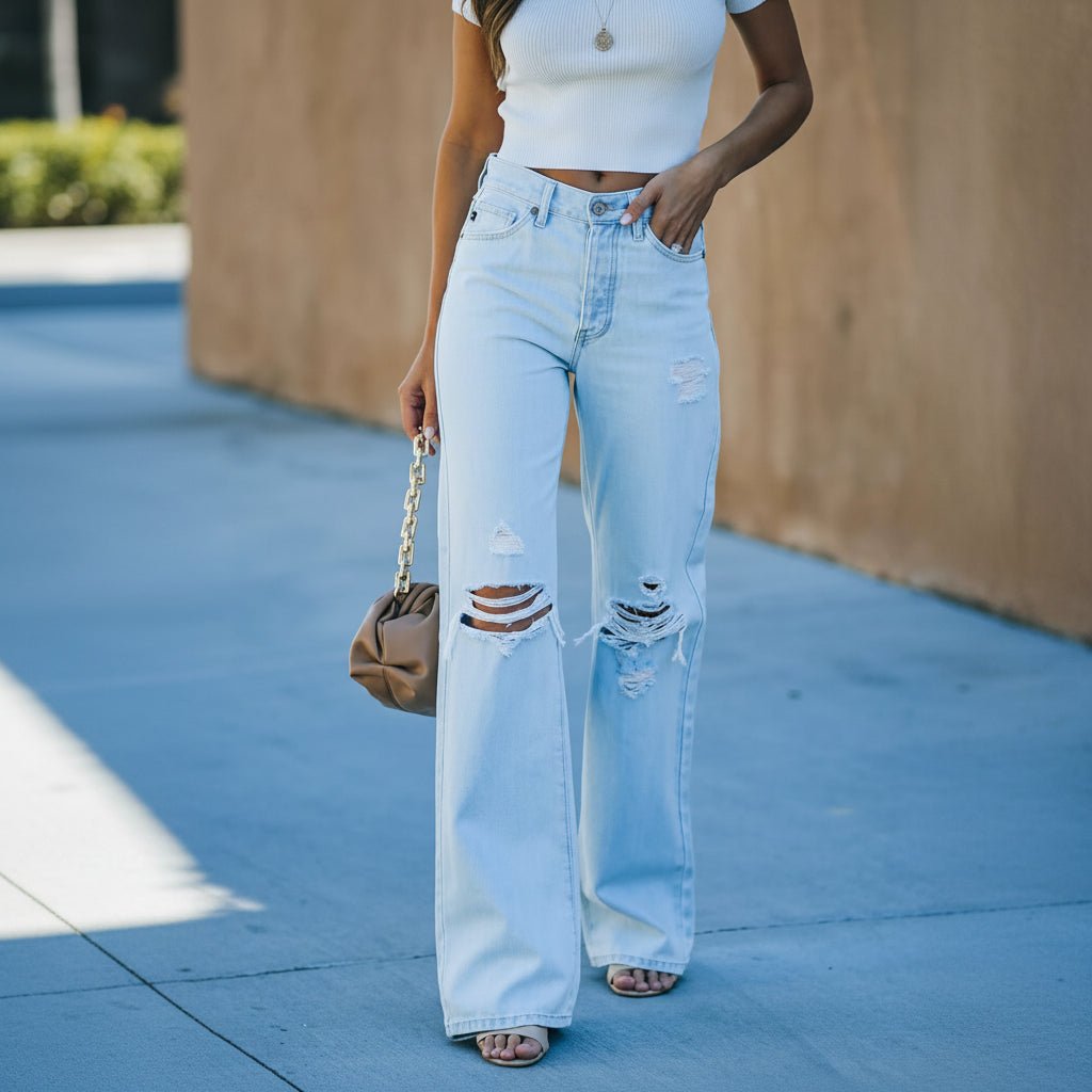 Casual Wide Leg Distressed Jeans