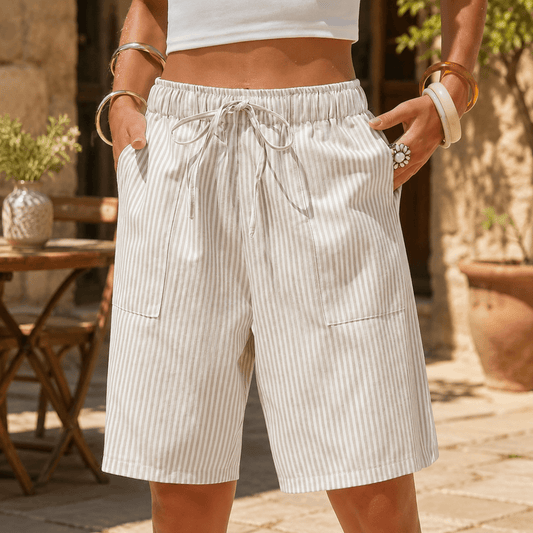 Striped Drawstring Bermuda Shorts