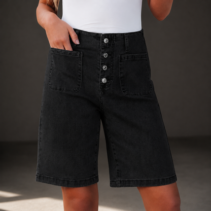 High Waisted Button Fly Bermuda Shorts
