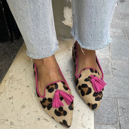 Chic Tassel Animal Print Ballet Flats