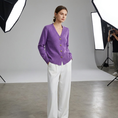 V-Neck Button Cardigan