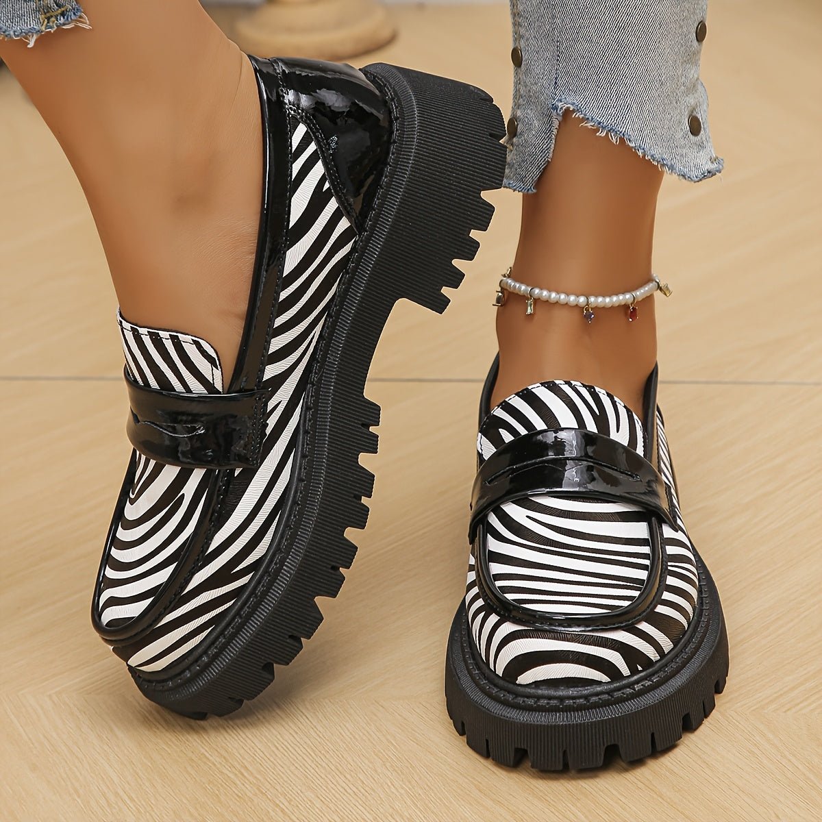 Bold Zebra Slip On Loafers