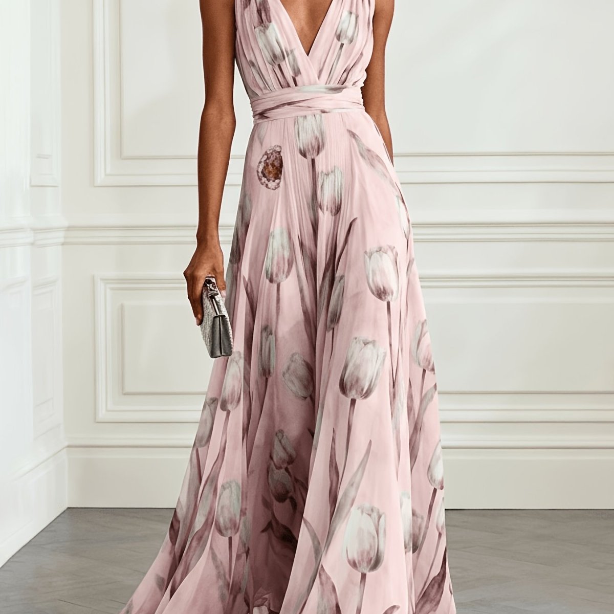 Floral V Neck A Line Maxi Dress