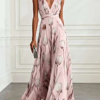 Floral V Neck A Line Maxi Dress