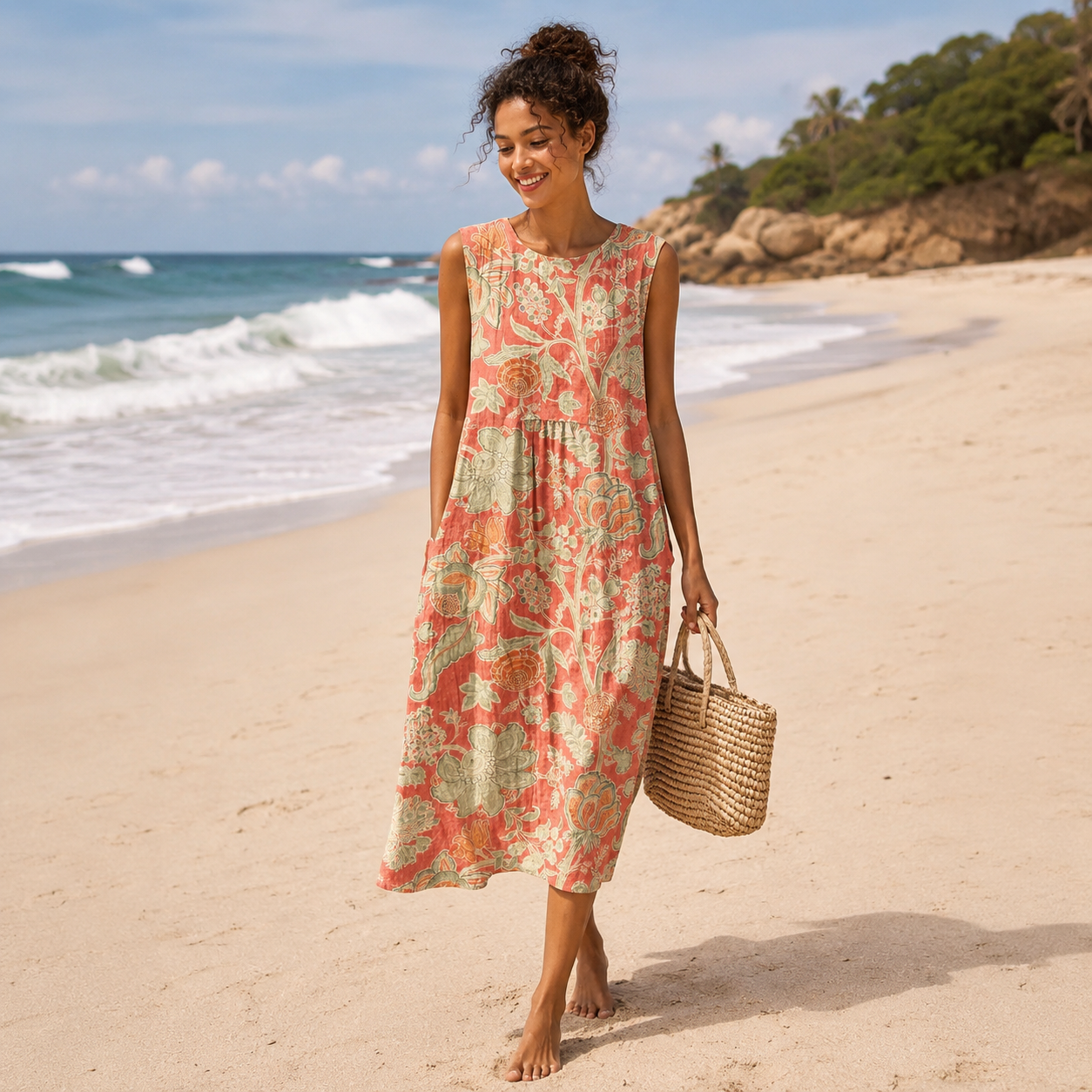 Floral Sleeveless Midi Leisure Dress