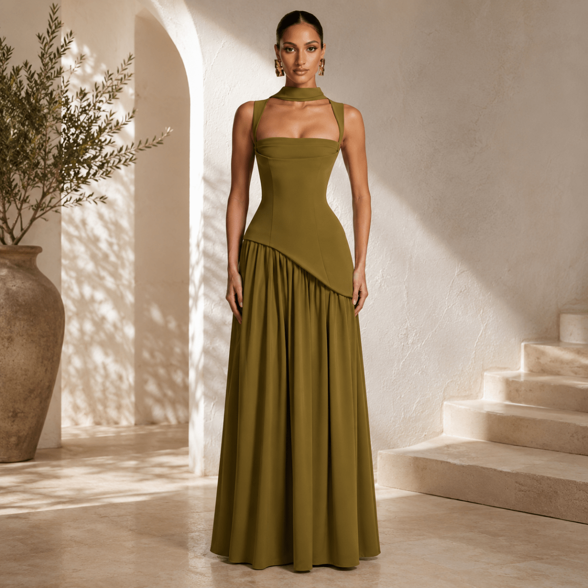Cutout Halter Split Maxi Dress