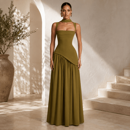 Cutout Halter Split Maxi Dress