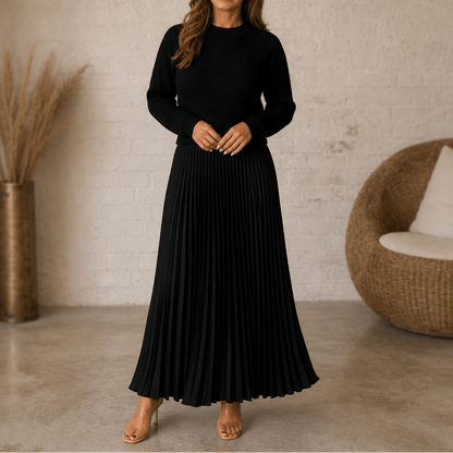 Kira | Women's Knit Pleated Maxi Dress with Flowing Skirt