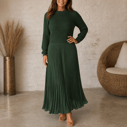 Kira | Women's Knit Pleated Maxi Dress with Flowing Skirt