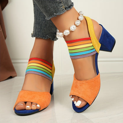 Colorblock Block Heel Sandals
