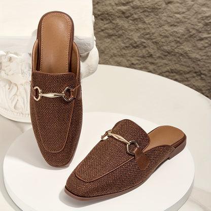 Square Toe Buckle Mule Flats