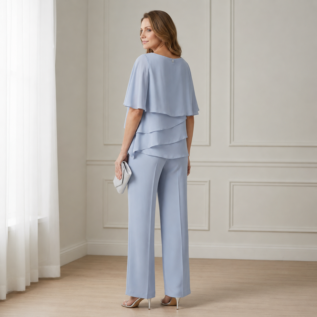 Layered Top And Straight Leg Trouser Set
