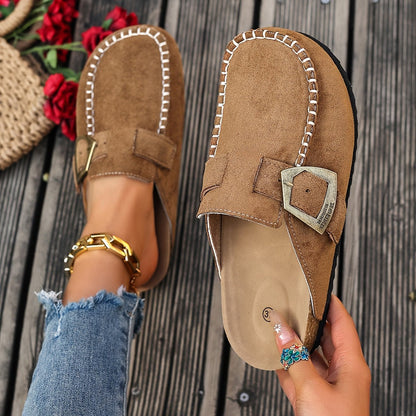 Retro Buckle Mule Flats