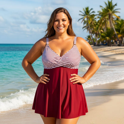 Striped Bust Plus Size Swimdress