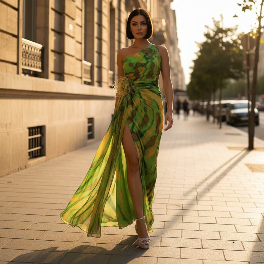 One Shoulder Maxi Dress with Split