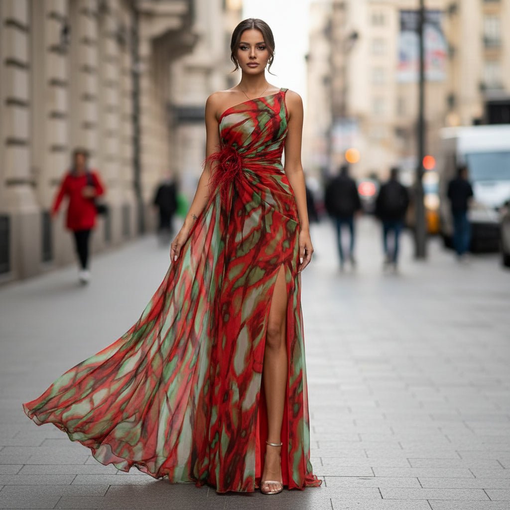 One Shoulder Maxi Dress with Split