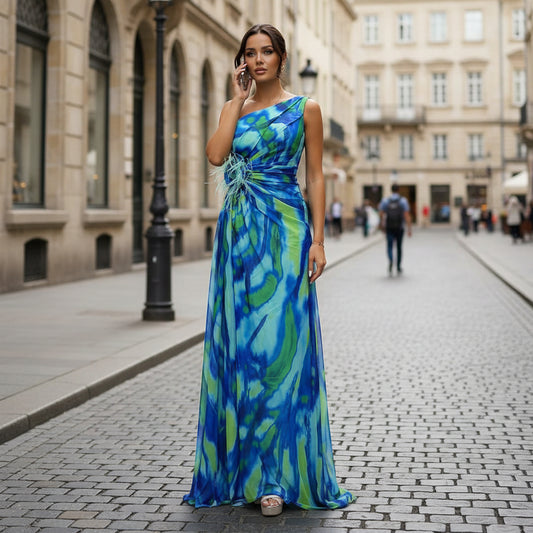 One Shoulder Maxi Dress with Split