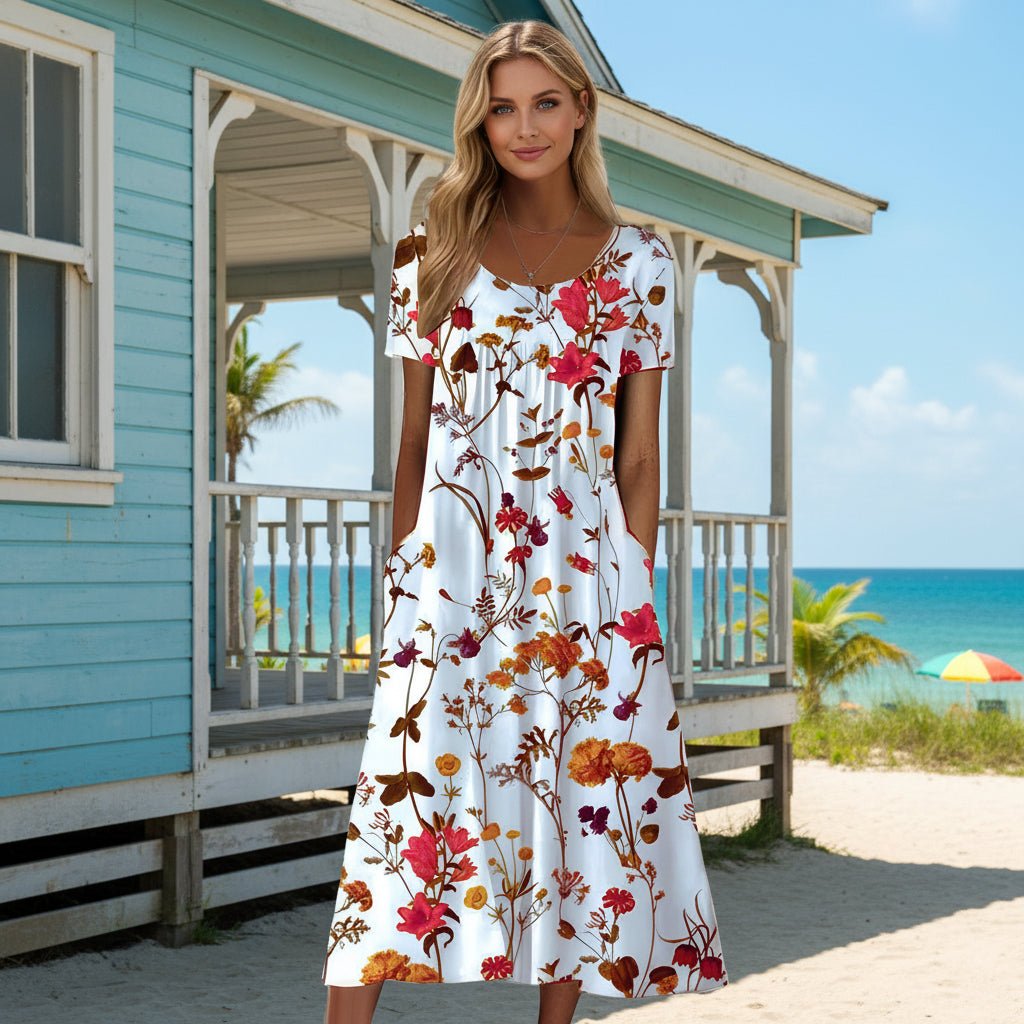 Breezy Floral Midi Dress with V-Neck