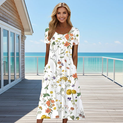 Breezy Floral Midi Dress with V-Neck