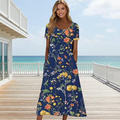 Breezy Floral Midi Dress with V-Neck