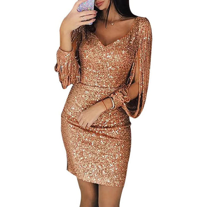 Quinn | Women's Sparkly Long-Sleeve Mini Party Dress