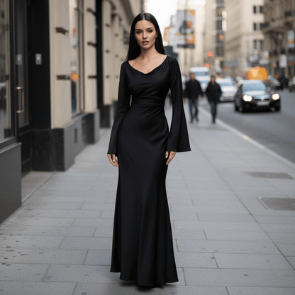 Vestido largo con escote drapeado