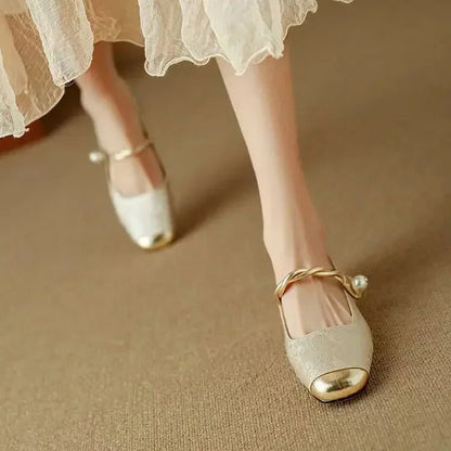 Elegant Pearl Strap Vintage Shoes