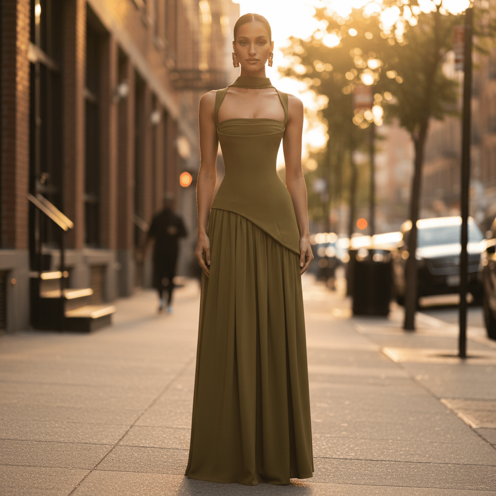 Statement Neck Maxi Dress