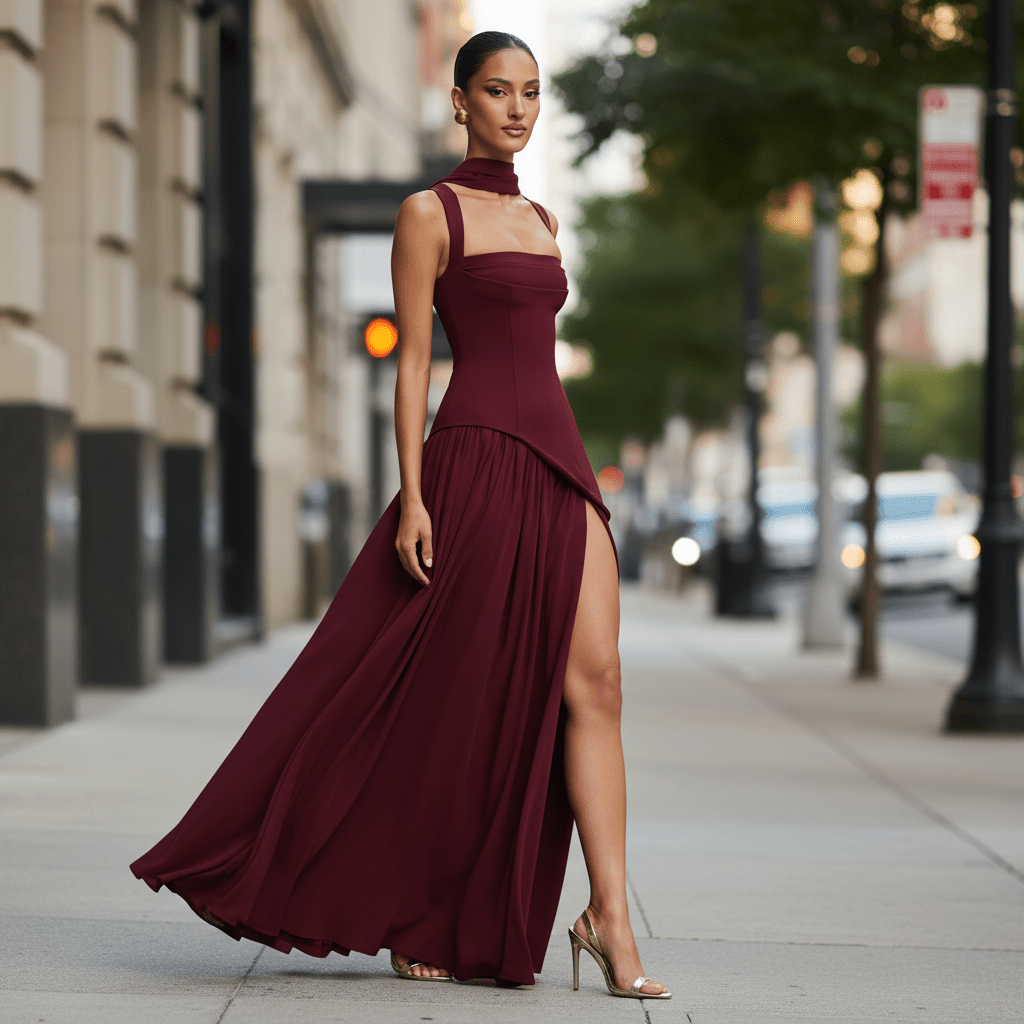 Statement Neck Maxi Dress