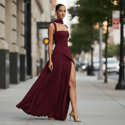 Statement Neck Maxi Dress