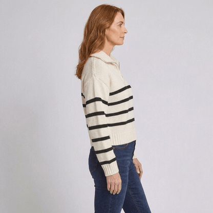 Nova | Suéter de mujer a rayas con media cremallera y cuello alto