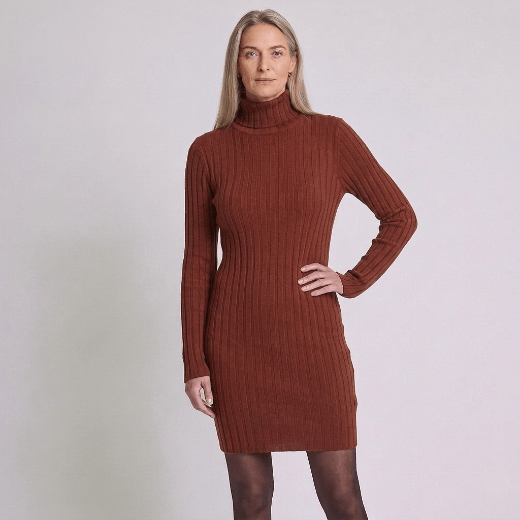 Cleo | Women's Roll-Neck Long-Sleeve Fitted Mini Dress