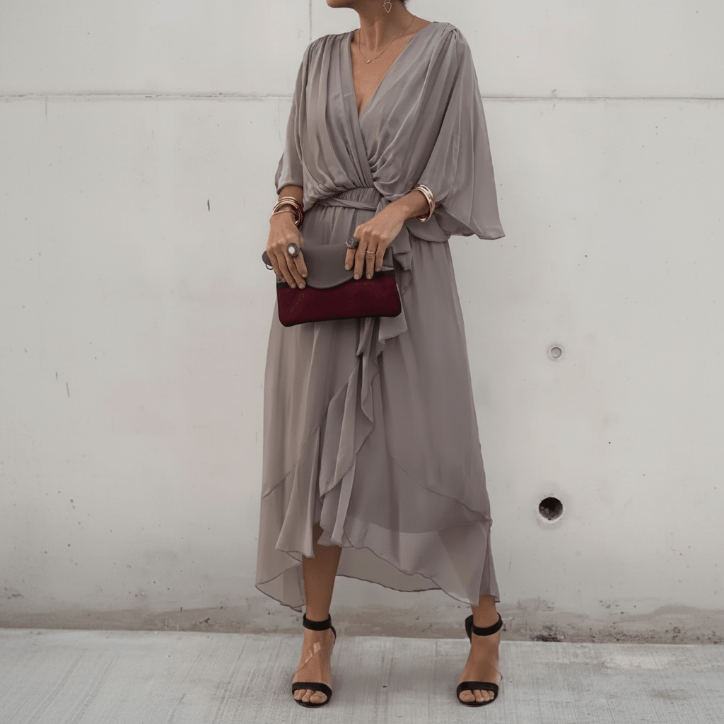 GraceFlow Tie Waist Midi Dress