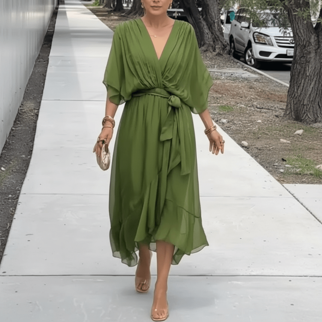 GraceFlow Tie Waist Midi Dress