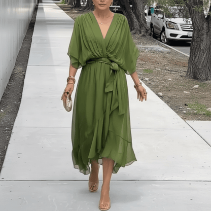 GraceFlow Tie Waist Midi Dress