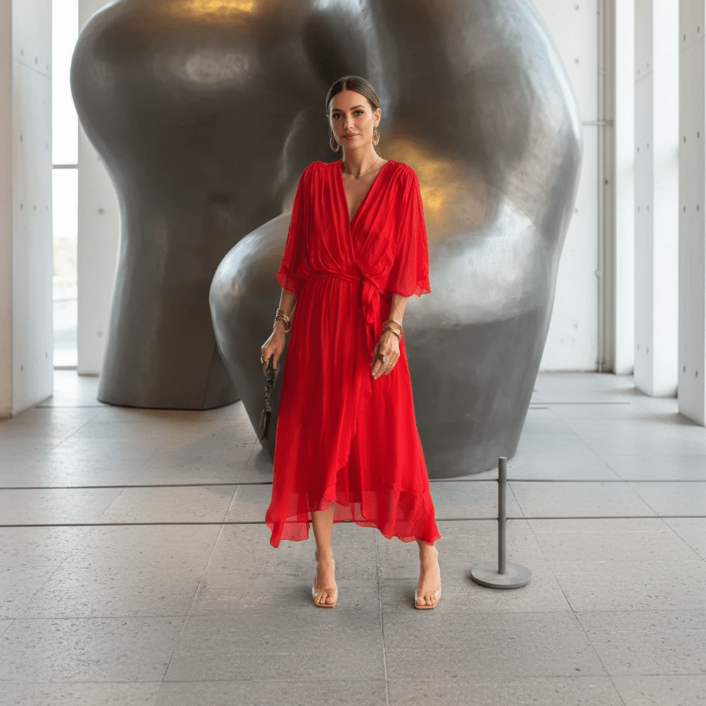 GraceFlow Tie Waist Midi Dress