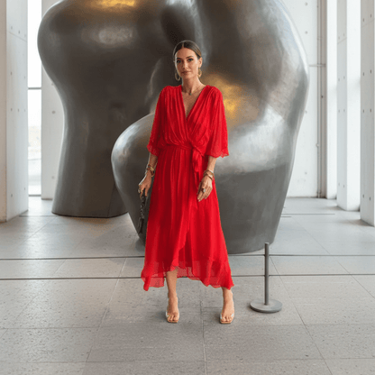 GraceFlow Tie Waist Midi Dress