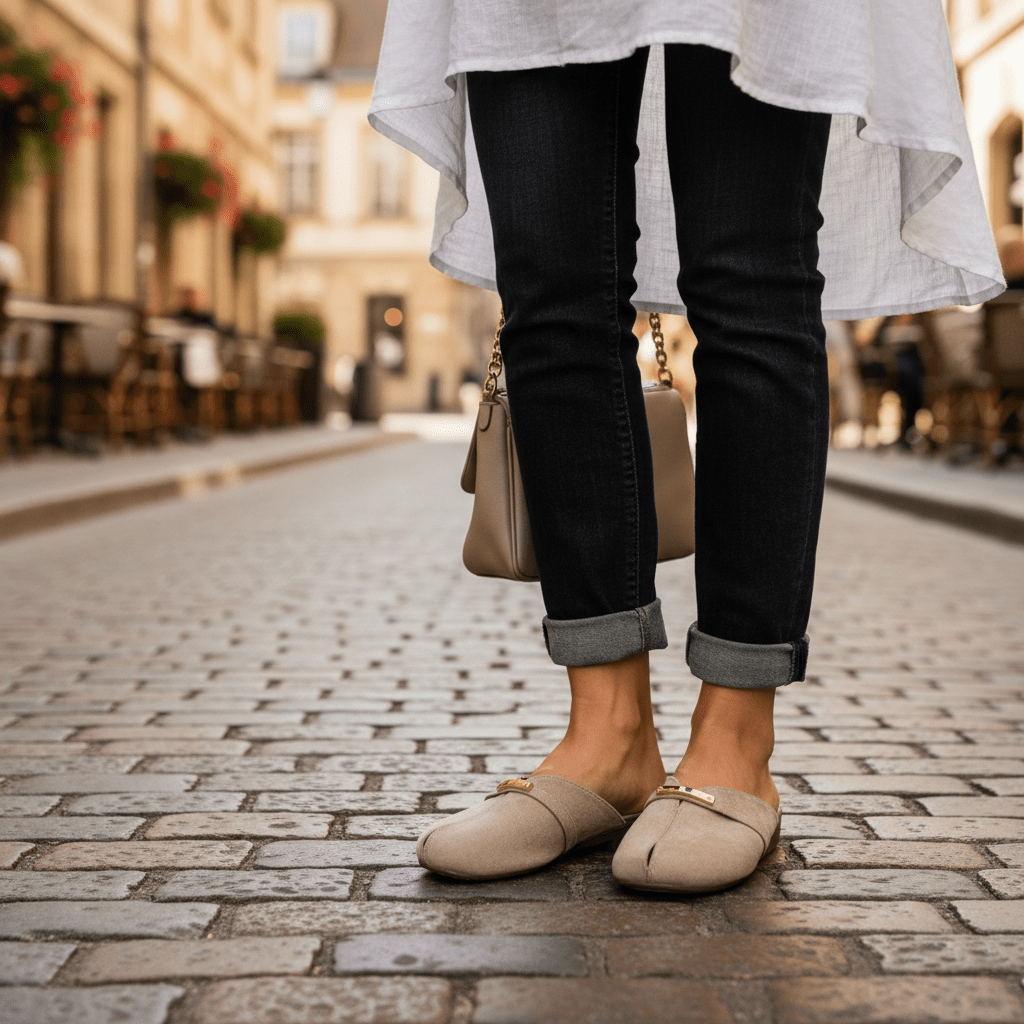 Mules slip on metálicos con hebilla